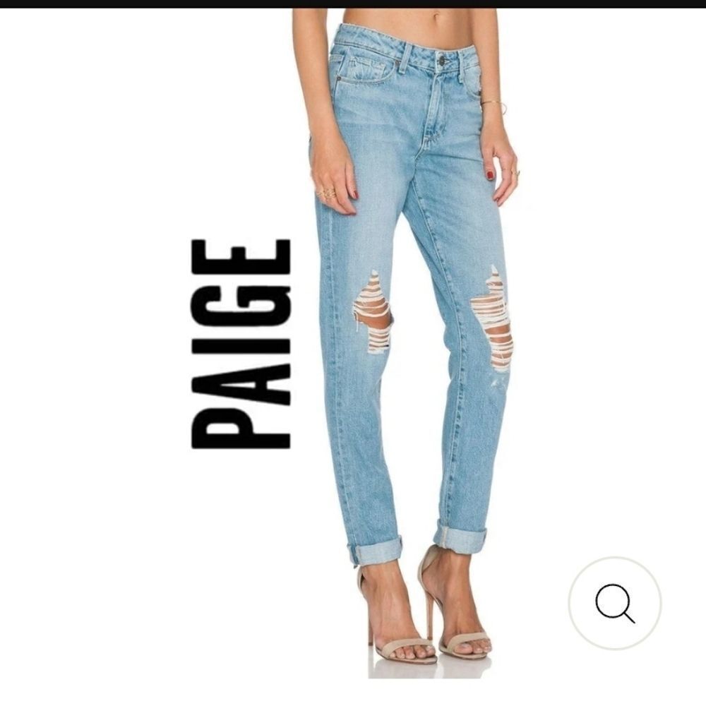 PAIGE Callie High Rise Boyfried Jean, Destructed Wash, Size 28
